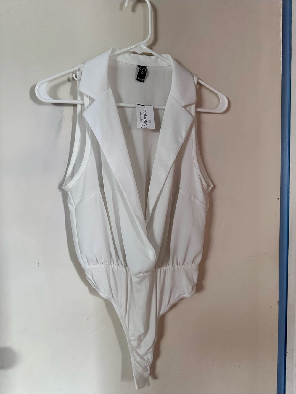 Windsor White Sleeveless Notched-Collar Bodysuit
